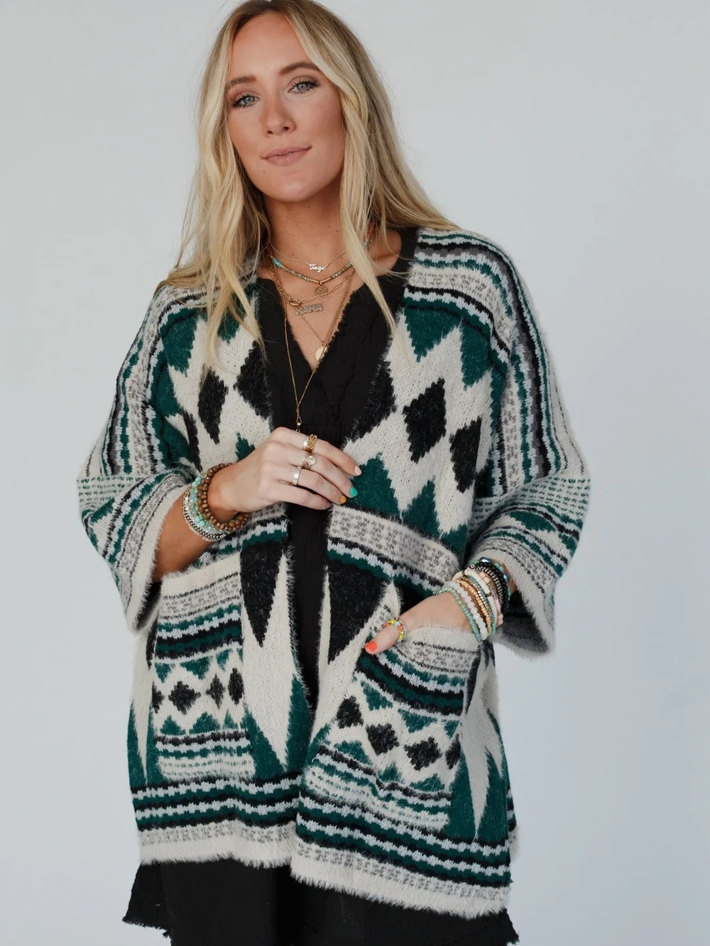 Three Bird Nest Keep It Up Oversized Cardigan Sweater - Green